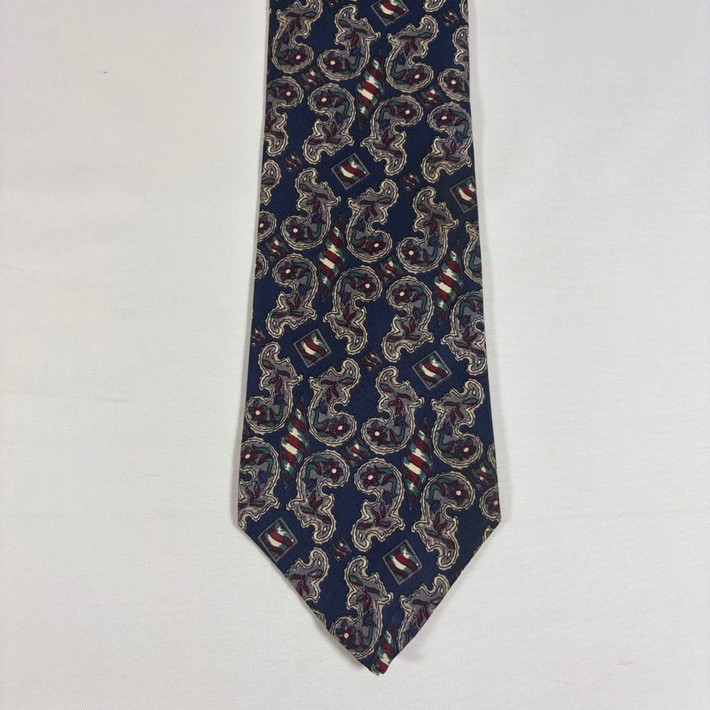 Sheaf & Caber Mens Silk Necktie Navy Blue Paisley Geometric Formal Business Tie
